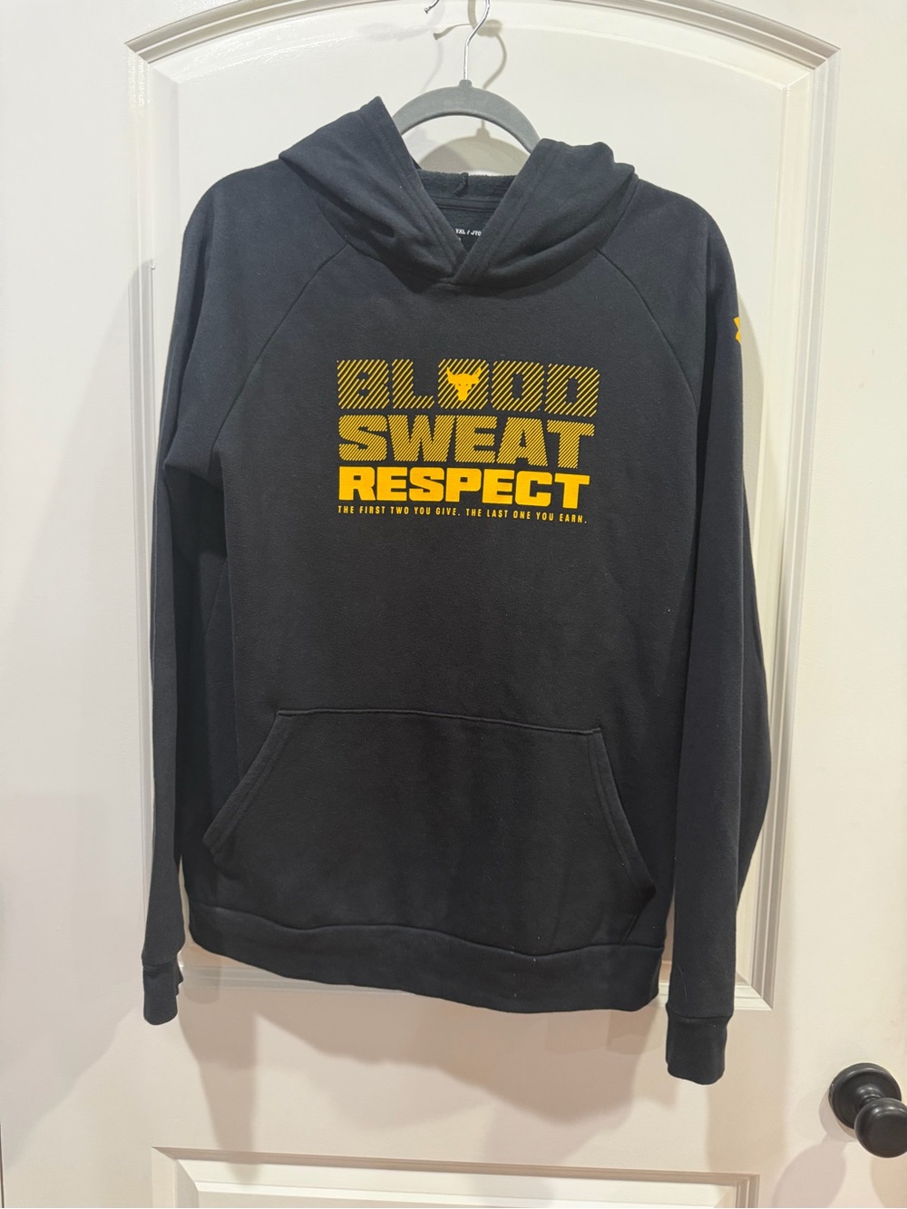 Boy’s Under Armour Black Hoodie with Yellow "Blood Sweat Respect" Graphic
